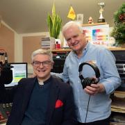 Reverend James Dudley-Smith turns DJ for Christmas, alongside Radio Ninesprings station manager, Steve Haigh.