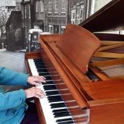 REUNION: Gwyneth Isaacs and the baby grand piano at Burnworthy House, South Petherton (all pics: Steve Richardson)