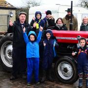 New Year's Day Tractor Road Run 2022 ; Matthew Hawkins with family and friends, and his Massey Ferguson 135 1965