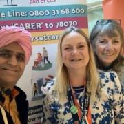 Kate McElligott (Chard Carers) and Cath Holloway (Sparks) with one of the entertainers at Chard Diversity