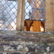 One of the windows damaged at St Mary's Church