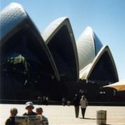 Marsha, Jenna and Elsie with the News outside Sydney Opera House