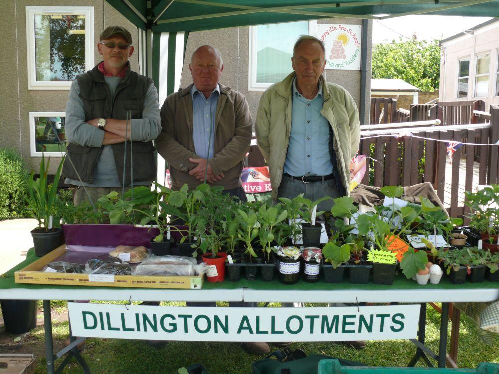 Barry Evans, Mike Sibley and Stuart Morley of Dillington Allotments man their plant and vegetable stall at the Green Things and Safety Awareness event.