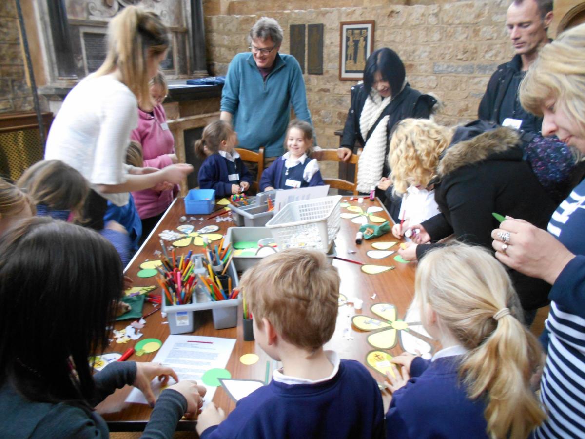 Staff and students from Greenfylde in Ilminster taking part in arts and crafts