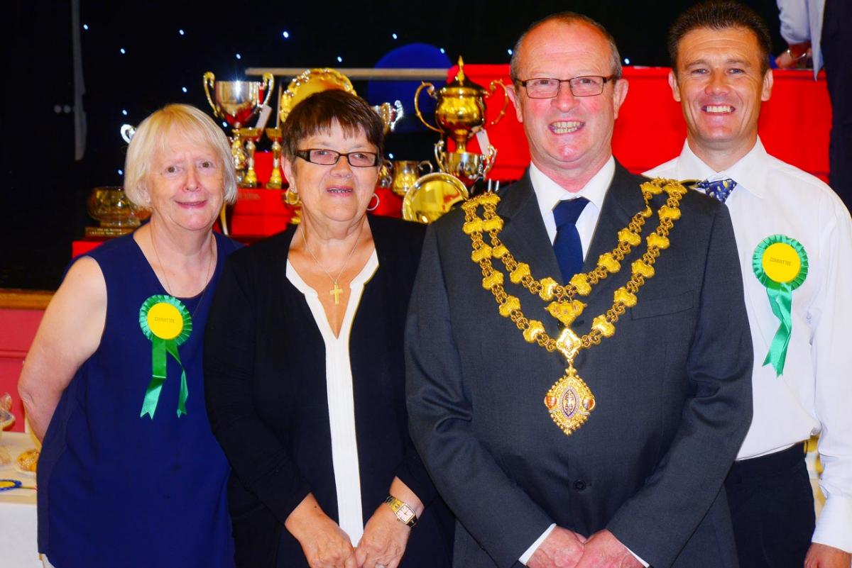 GUESTS OF HONOUR: Doreen Toms, mayoress of Chard Marilyn Pace, Chard Mayor Dave Bulmer, and summer show chairman Grant Davies
