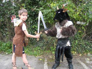 ‘Theseus and the Minotaur’, Harry Crowter, 7, and Xavier Driver, 8, do battle