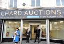OPENING: Chard Town Crier, Stuart Cumming, Chard Mayor, Jason Baker and Stuart Bull, owner of the new Chard Auctions