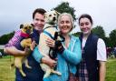 Ferne Dog Show ; Ferne Animal Sanctuary, Wambrook ; ..Mark Atkins with Murtle, Annabel Pinney with Peggie and Tillie Atkins.