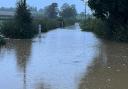 A flooded road in South Somerset this morning