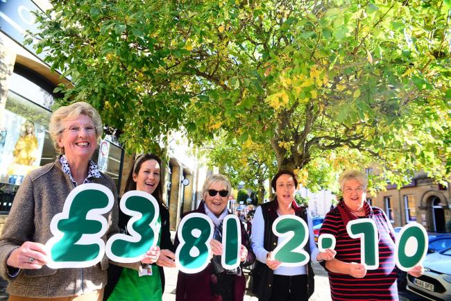 Macmillan cheque presentation re the Archie Gooch Pavillion coffee morning in Ilminster. Julie Fowler, Genevieve Drinkwater [Regional Fundraising Manager ; Macmillan South West], Glenys Whaites, Angie Blackwell and Shirley Farley