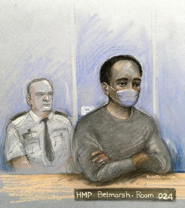 Chard & Ilminster News: A court drawing of Ali Harbi Ali during a preliminary hearing at the Old Bailey last month (Elizabeth Cook/PA)