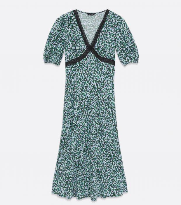 Chard & Ilminster News: Blue Ditsy Floral Lace Trim Tie Back Midi Dress. Credit: New Look