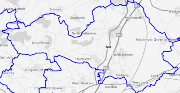Chard & Ilminster News: Map Of The North Petherton Division. CREDIT: Somerset Intelligence. Free to use for all BBC wire partners.
