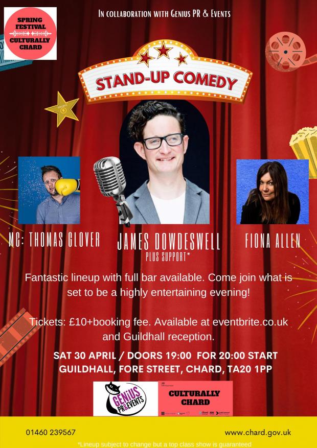 Chard & Ilminster News: The comedy night will be held at The Guildhall in Chard on Saturday, April 30. Picture: Genius PR and Events
