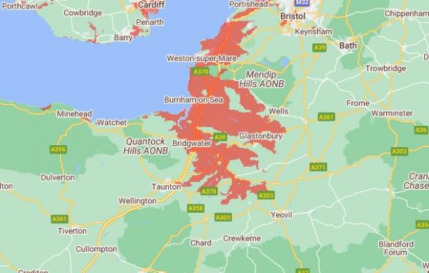 Chard & Ilminster News: Large swathes of Somerset is at risk of rising sea levels. Picture: Climate Central