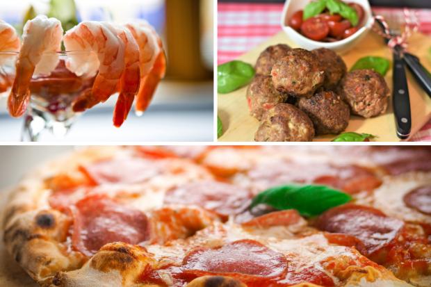Chard & Ilminster News: (Top left clockwise) Prawn cocktail, Meatballs, Pizza. Credit: PA/Canva