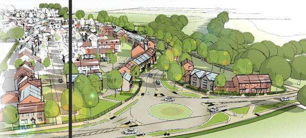 Chard & Ilminster News: Artist's impression of 252 homes on A358 Tatworth Road in Chard 