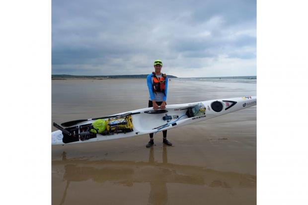 Dougal Glaisher with his kayak in France.