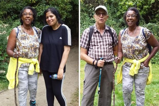 Walks where women can just 'be' and explore. Ann Simon, walk leader, with Sairah Hussain (left) and leader Ian Mallett (right). Picture: Ann Simon