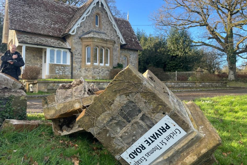 Cricket St Thomas Estate gate post seen in To the Manor Born damaged | Chard & Ilminster News 