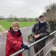 Mendip District Council leader Ros Wyke and Strawberry Line Society chairman Mick Fletcher on the newest section of the Strawberry Line in Westbury Sub Mendip.