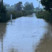 A flooded road in South Somerset this morning