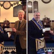 Martyn Millward of Prudence and Industry Lodge handed over the donations to charity representatives
