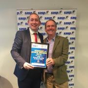 Matt Hamilton and Chris Robinson collect Ilminster Bowling Club's award