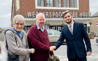 Cllr Connor Payne with S&B Cinemas owners Hugh and Beryl Scott